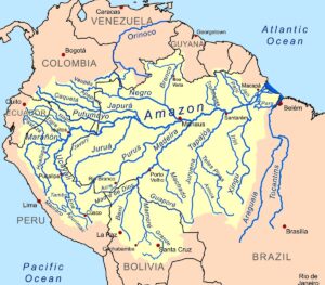 The map of the Amazon River system that shows that the river system actually encompassed most of the north half of the South American continent.