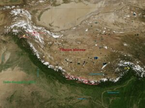 A satellite image of the Tibetan plateau