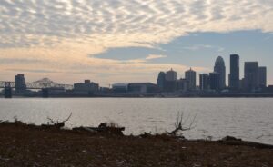 Downtown Louisville, Kentucky, as seen from the north bank of the Ohio River.