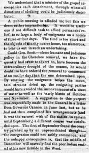 The second part of a newspaper article about the Trail of Tears in 1838. Among other things, the article suggests that people donate clothing to the Cherokee who are migrating through Nashville at that time.