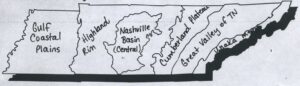 A crude map of Tennessee shows the six physical regions of the state.